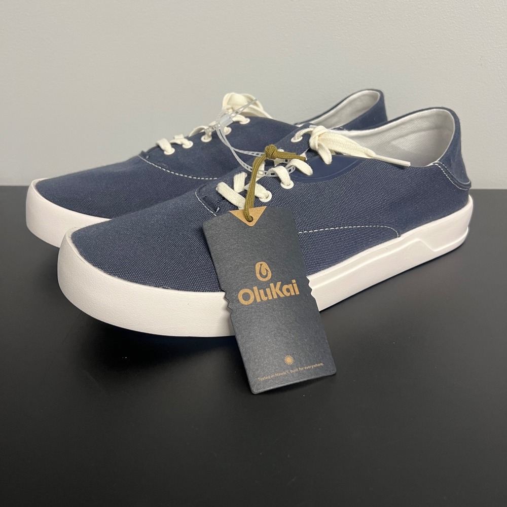 OluKai Tradewind Mens 11 Mood Indigo Blue Canvas Drop-In Heel Sneakers